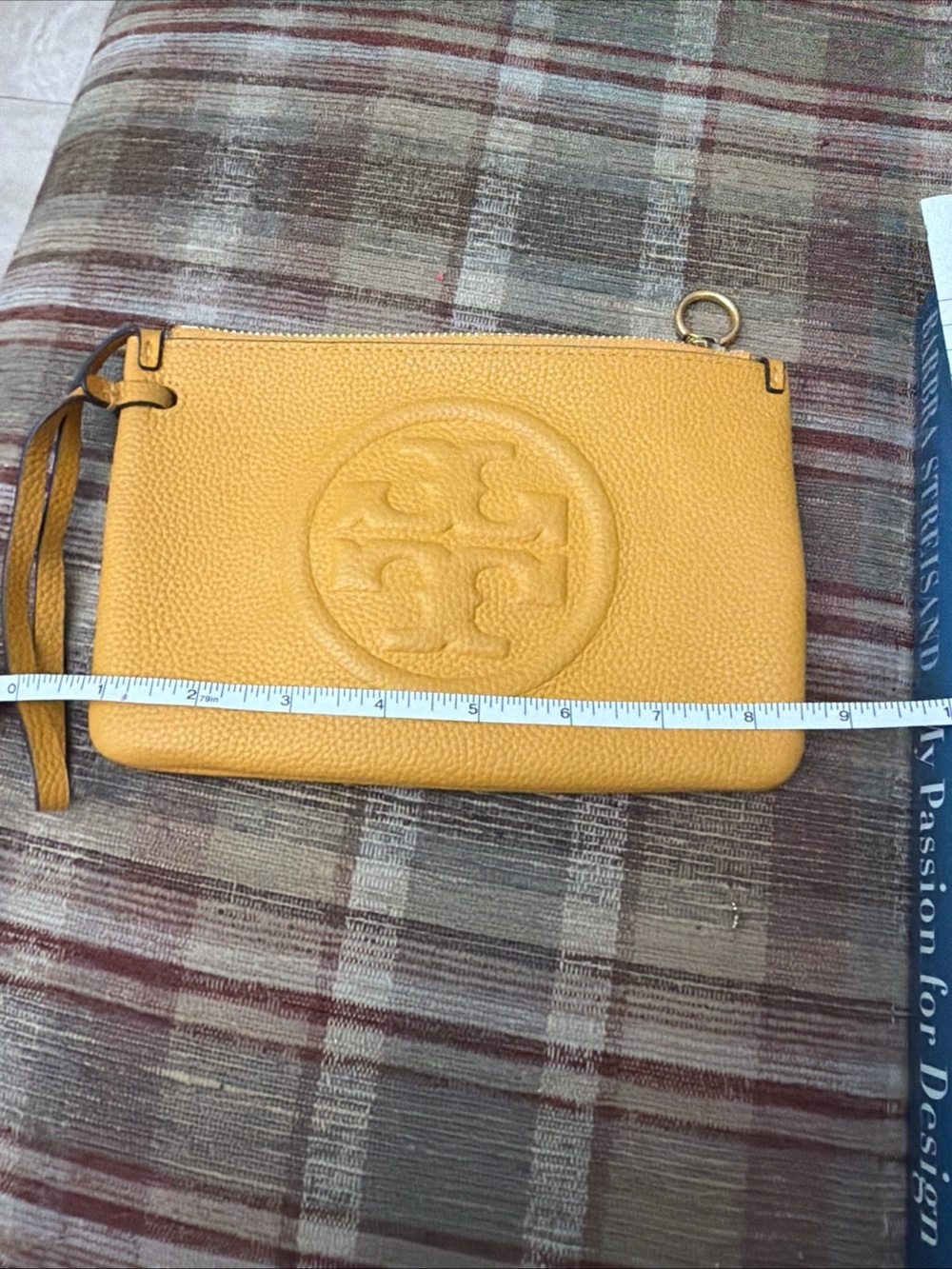 Tory Burch Mustard Leather Wristlet with Logo